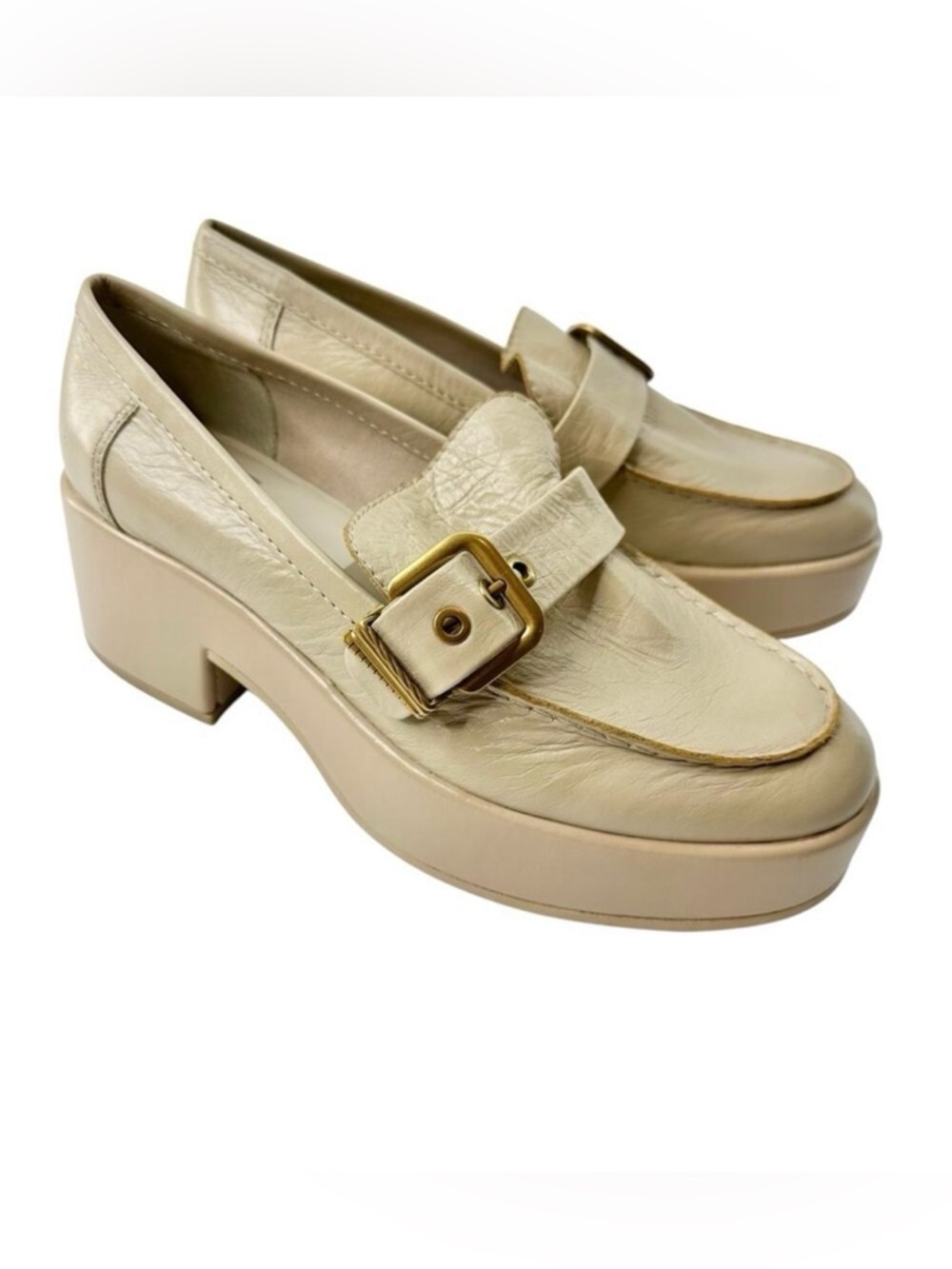 Dolce Vita Crinkle Patent leather yonder block heel loafers in sesame sz 7.5